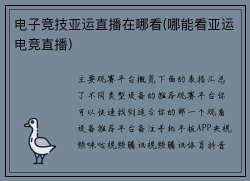 电子竞技亚运直播在哪看(哪能看亚运电竞直播)