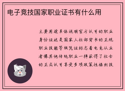 电子竞技国家职业证书有什么用